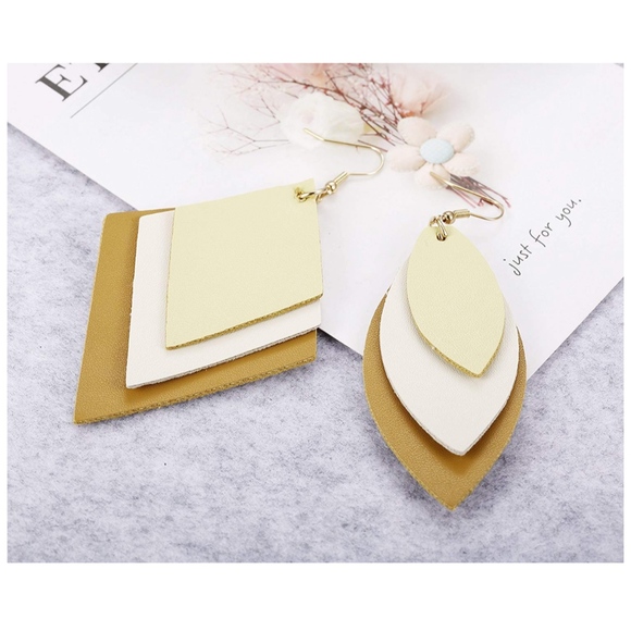 ‼️BOGO FREE Leather Leaf Drop Earrings Gold Layer - Picture 2 of 7